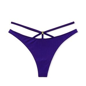 4WI NWT Victoria’s Secret Very Sexy Satin Straps Gold Logo Purple Thong Panties